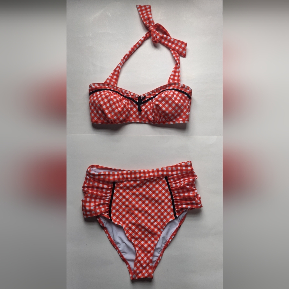 Retro Red and White Gingham Bikini Set